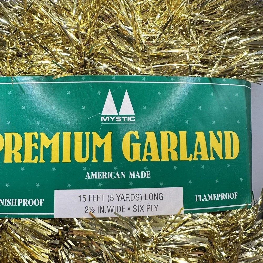 VTG New NOS Premium Gold Christmas Tree Garland Tinsel 15 Ft Flameproof‎